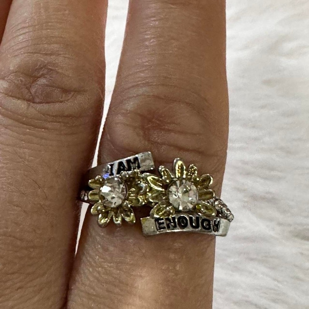 "I Am Enough" Sunflower Rhinestone Silver Ring inner diameter 18.61mm size 8.5